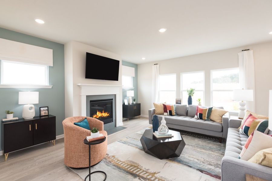 Relax by the fireplace and enjoy a movie night in the living room.