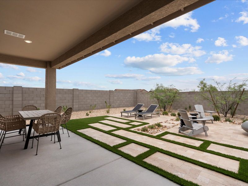 Backyard of the Lark Floorplan modeled at Mesquite Mountain Ranch