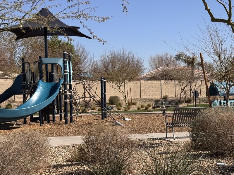 Scenic playground with modern play equipment and seating in Bethany Grove by Beazer Homes (Glendale, AZ).