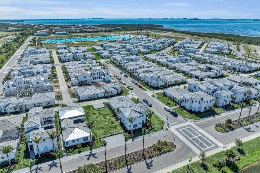 Aerial view of the Aqua community in Bradenton, FL, showing layout and nearby surroundings (Image 21).
