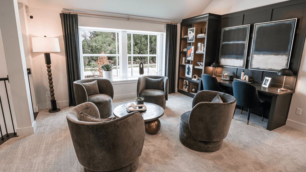 Furnished interior in a model home at Trails at Cottonwood Creek in Rowlett (Image 12). Furnished interior in a model home at Trails at Cottonwood Creek in Rowlett (Image 12).