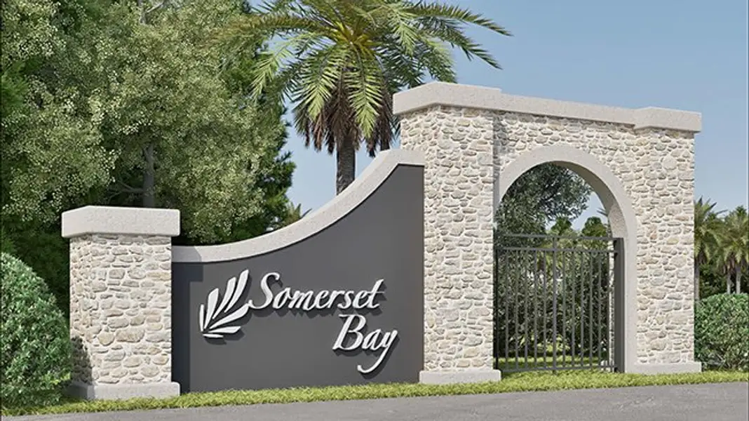 Entrance to the Somerset Bay community in Spring Hill, FL, featuring signage and landscaping (Image 2).