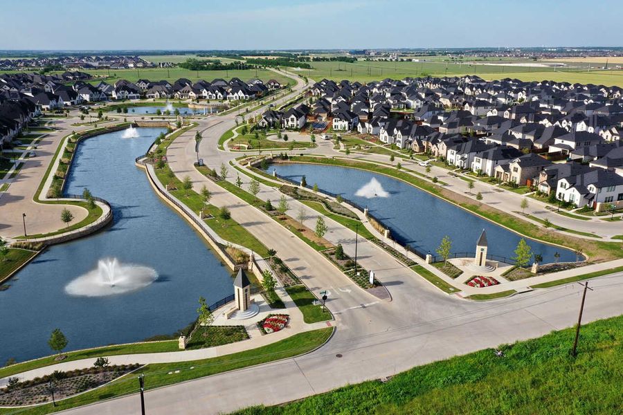 Aerial view of the Cambridge Crossing: 74ft. lots community in Celina, TX, showing layout and nearby surroundings (Image 8).