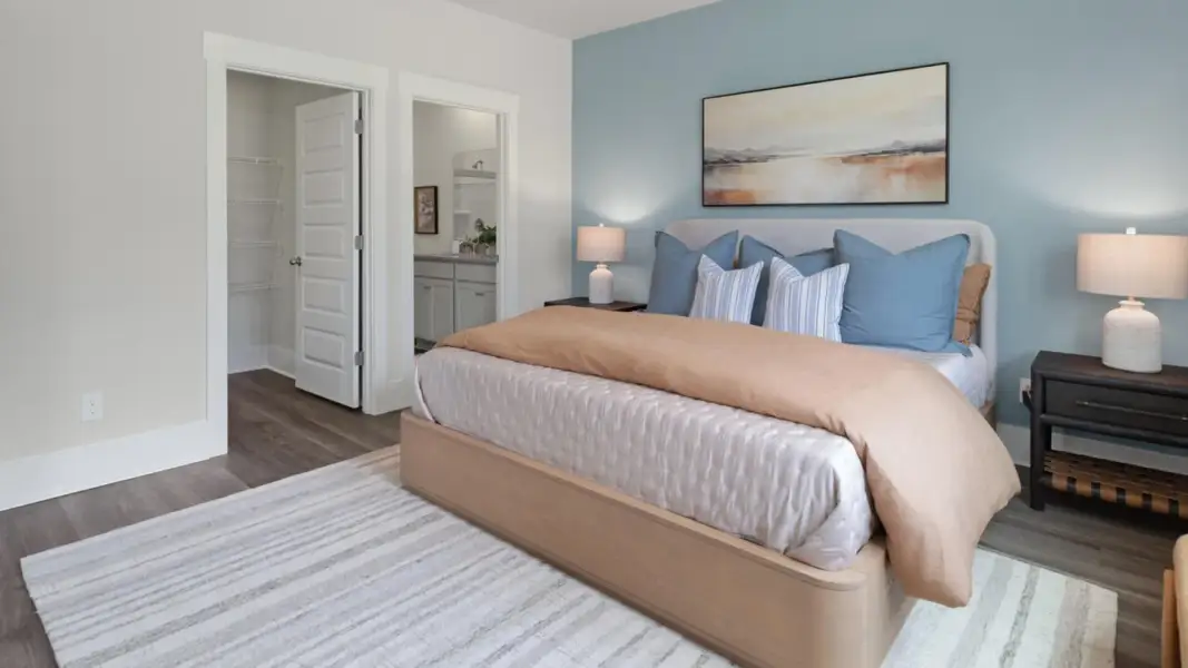 Furnished interior in a model home at The Retreat at Indigo Preserve Townhomes in Leland (Image 29).