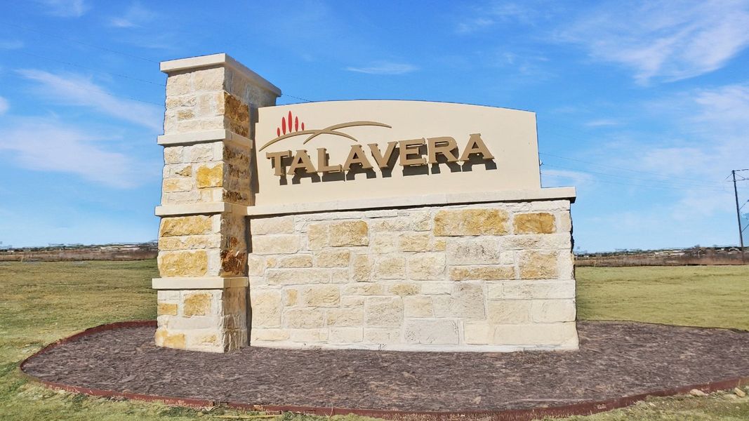 Entrance to the Talavera community in Kyle, TX, featuring signage and landscaping (Image 1). Entrance to the Talavera community in Kyle, TX, featuring signage and landscaping (Image 1).
