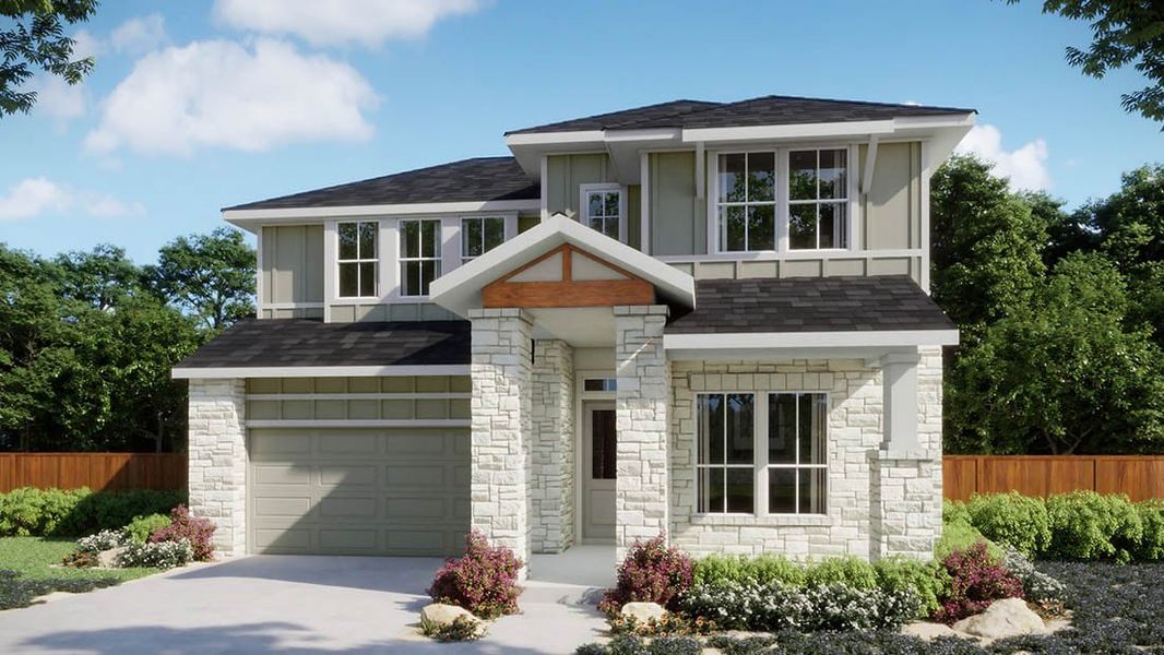 Front exterior of a home in the Persimmon community, located in Buda, TX (Image 8). Front exterior of a home in the Persimmon community, located in Buda, TX (Image 8).