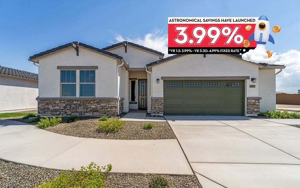 Front exterior of a home in the Rancho Santa Rosa community, located in Maricopa, AZ (Image 1).