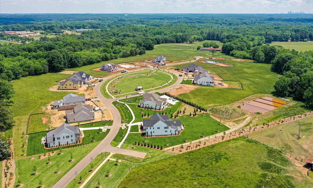 Aerial view of the Stephens Farm community in Huntersville, NC, showing layout and nearby surroundings (Image 4). Aerial view of the Stephens Farm community in Huntersville, NC, showing layout and nearby surroundings (Image 4).