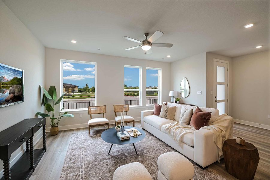 Furnished interior in a model home at Double Creek Crossing Townhomes in Round Rock (Image 19).