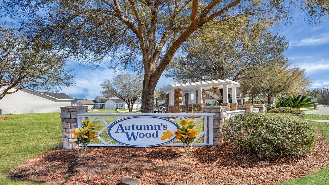 Entrance to the Autumn's Wood community in Brunswick, GA, featuring signage and landscaping (Image 1).