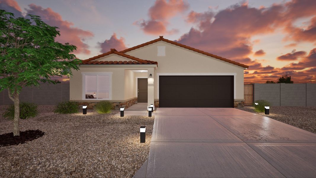 Front exterior of a home in the Sonoran Collection at Cross Creek Ranch community, located in Coolidge, AZ (Image 2). Front exterior of a home in the Sonoran Collection at Cross Creek Ranch community, located in Coolidge, AZ (Image 2).