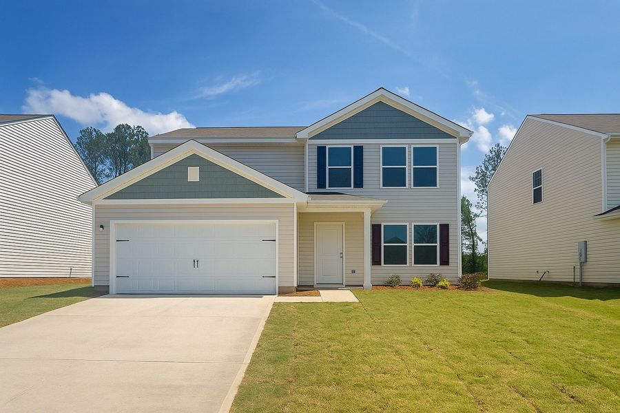 A house with a garage with Southfork Ranch in the background. A house with a garage with Southfork Ranch in the background.