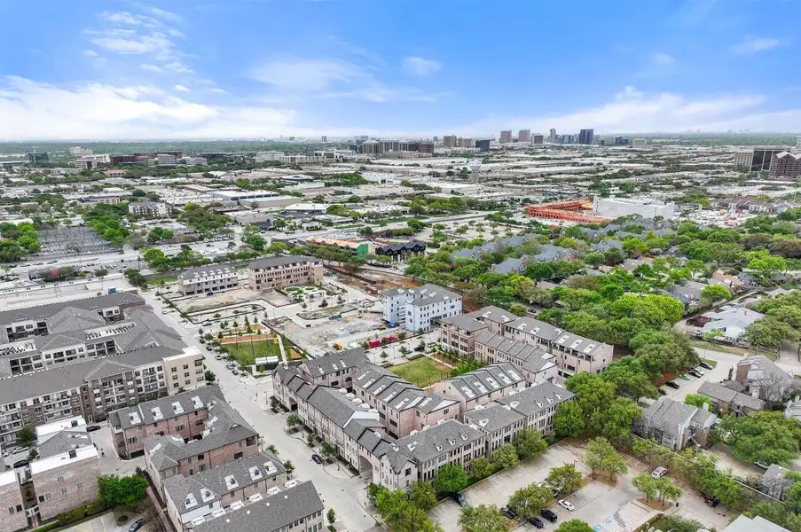 Aerial view of the Addison Grove community in Addison, TX, showing layout and nearby surroundings (Image 1). Aerial view of the Addison Grove community in Addison, TX, showing layout and nearby surroundings (Image 1).