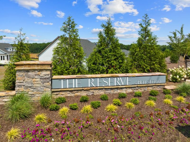 Entrance to the The Reserve at Bells Ferry community in Kennesaw, GA, featuring signage and landscaping (Image 2).
