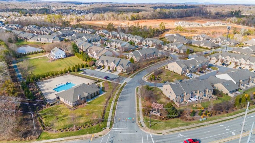 Aerial view of the Trellises community in High Point, NC, showing layout and nearby surroundings (Image 14). Aerial view of the Trellises community in High Point, NC, showing layout and nearby surroundings (Image 14).
