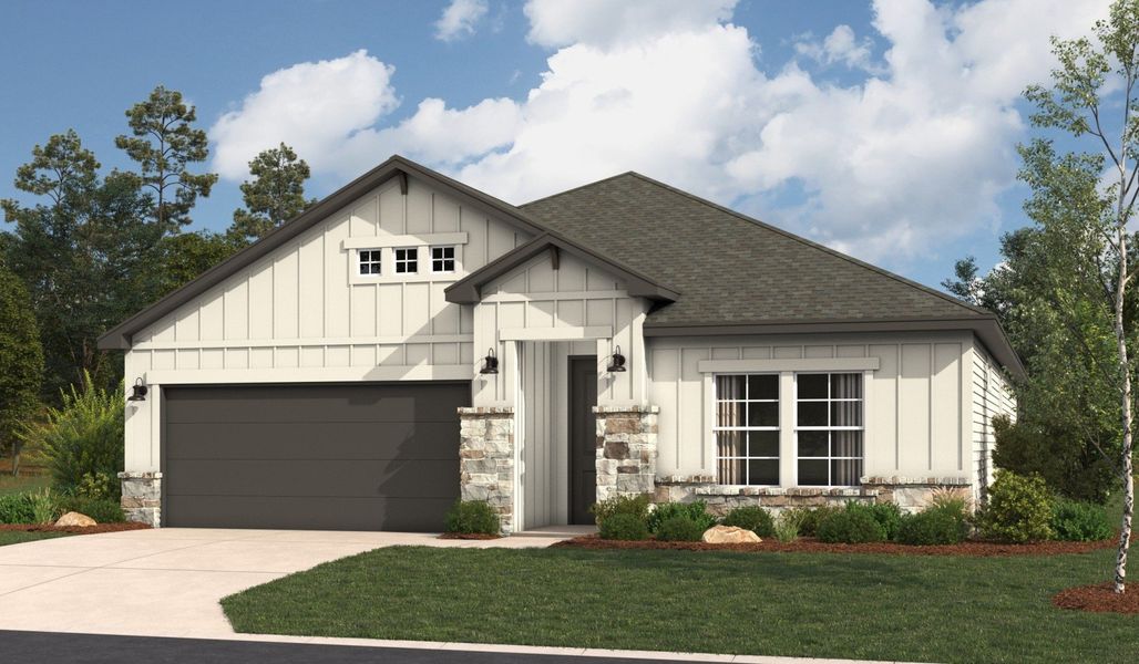 Front exterior of a home in the Hunters Ranch community, located in San Antonio, TX (Image 16).