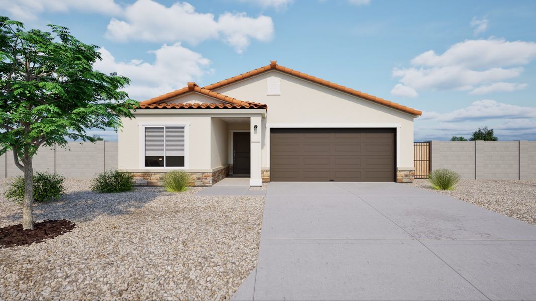 Front exterior of a home in the Sonoran Collection at Cross Creek Ranch community, located in Coolidge, AZ (Image 4). Front exterior of a home in the Sonoran Collection at Cross Creek Ranch community, located in Coolidge, AZ (Image 4).