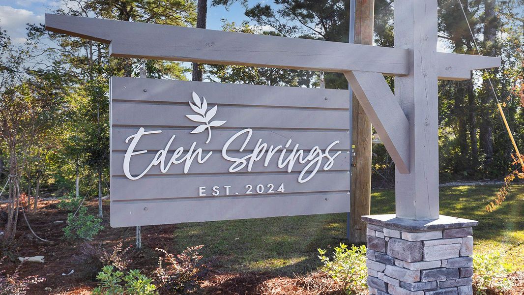 Entrance to the Eden Springs community in Longs, SC, featuring signage and landscaping (Image 2).