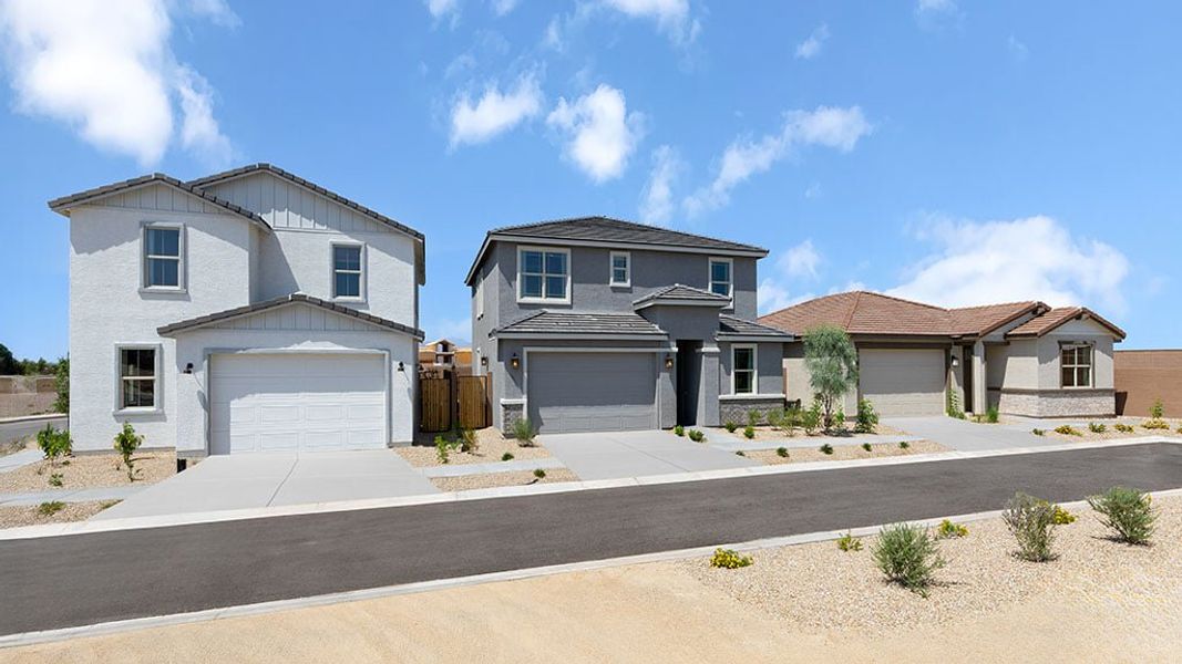 Front exterior of a home in the Artisan at Asante Vista Collection community, located in Surprise, AZ (Image 1).
