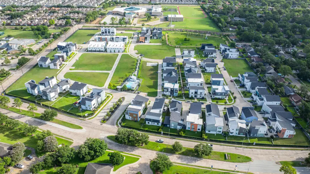 Aerial view of the Avondale community in Houston, TX, showing layout and nearby surroundings (Image 1).