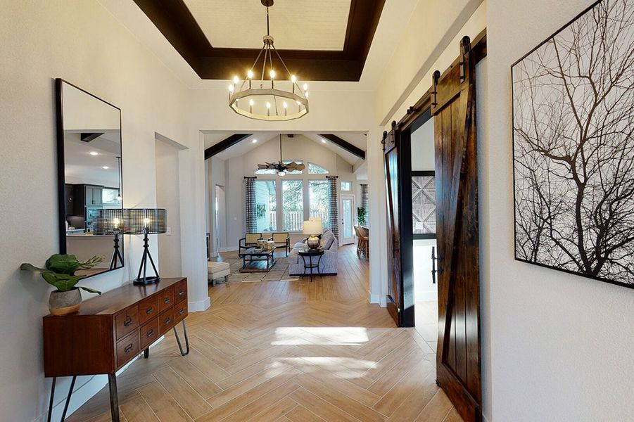 Furnished interior in a model home at The Grove at Blackhawk in Pflugerville (Image 23).