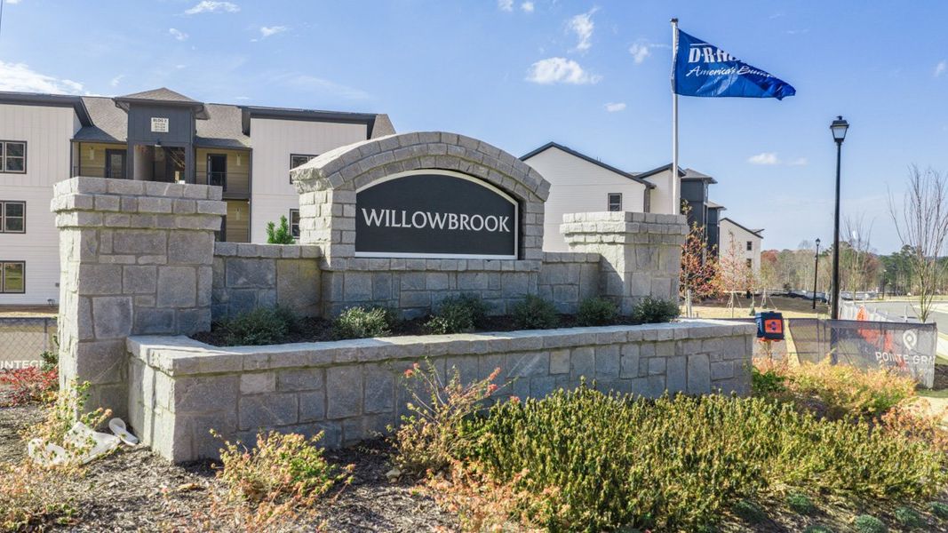 Entrance to the WillowBrook community in Winder, GA, featuring signage and landscaping (Image 2).