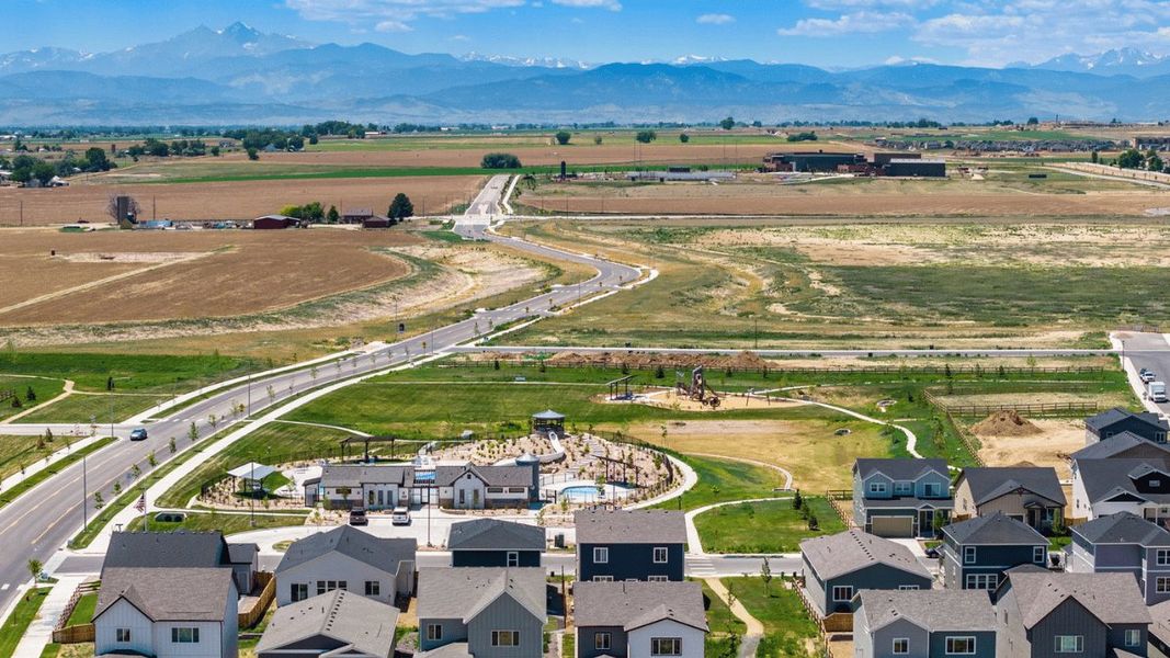 Aerial view of the Granary community in Johnstown, CO, showing layout and nearby surroundings (Image 9). Aerial view of the Granary community in Johnstown, CO, showing layout and nearby surroundings (Image 9).