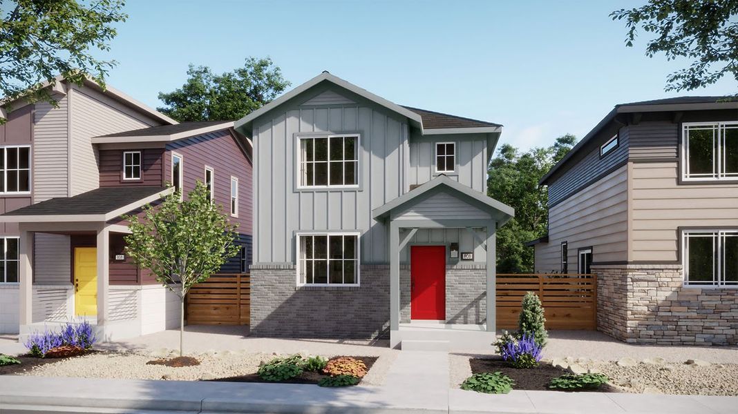 Front exterior of a home in the The Casitas Collection at Windler community, located in Aurora, CO (Image 12).