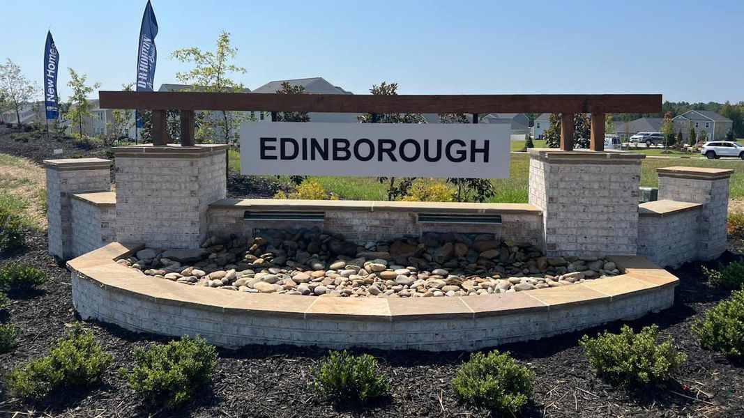 Entrance to the Edinborough community in Gibsonville, NC, featuring signage and landscaping (Image 1).