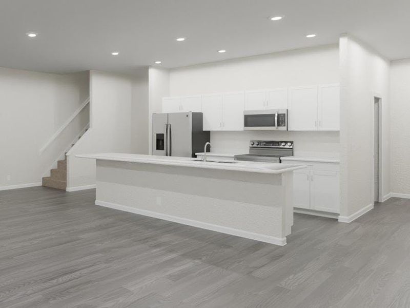 You will love your brand-new kitchen with an island, walk-in pantry, and beautiful finishes (Artist`s rendering)