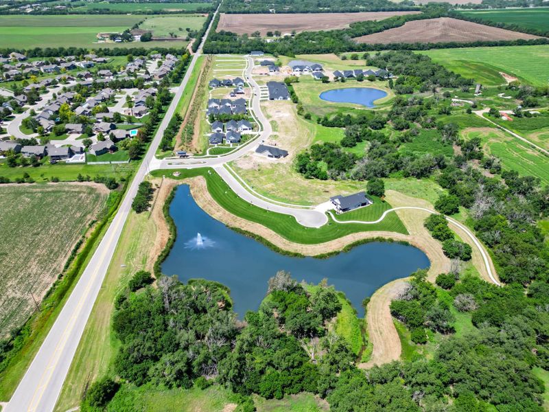 Aerial view of the The Courtyards at Jacobs Farm community in Wichita, KS, showing layout and nearby surroundings (Image 6). Aerial view of the The Courtyards at Jacobs Farm community in Wichita, KS, showing layout and nearby surroundings (Image 6).