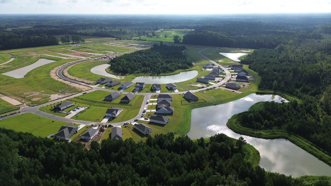 Aerial view of the Sutton Farm community in Loris, SC, showing layout and nearby surroundings (Image 1).