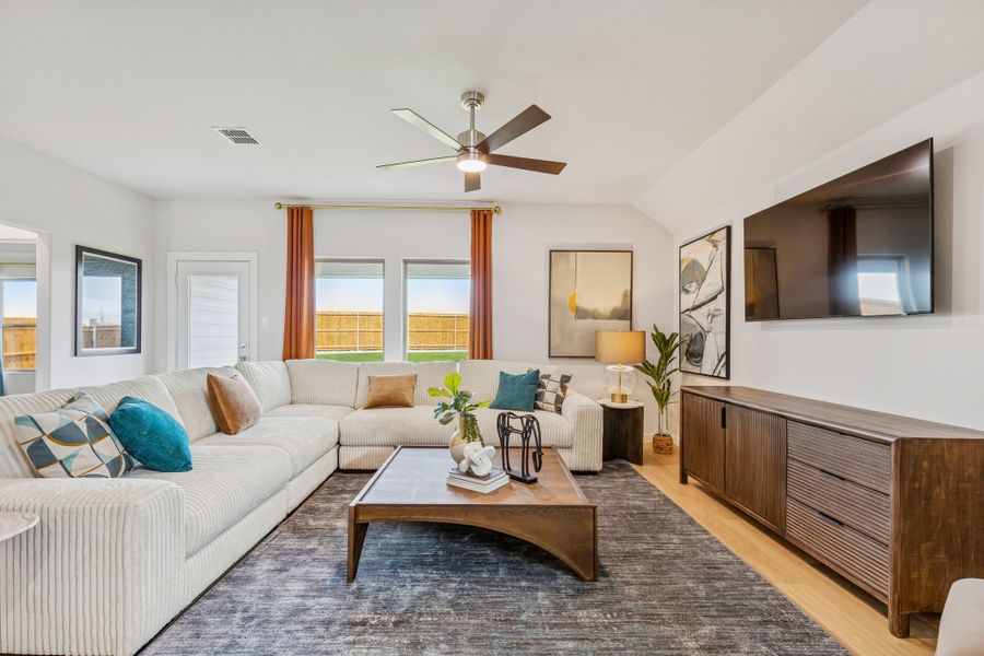 Living Room in a Terra Vella Hayden Model Home in Fort Worth TX by Trophy Signature Homes