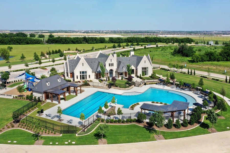 Aerial view of the Cambridge Crossing: 74ft. lots community in Celina, TX, showing layout and nearby surroundings (Image 6).