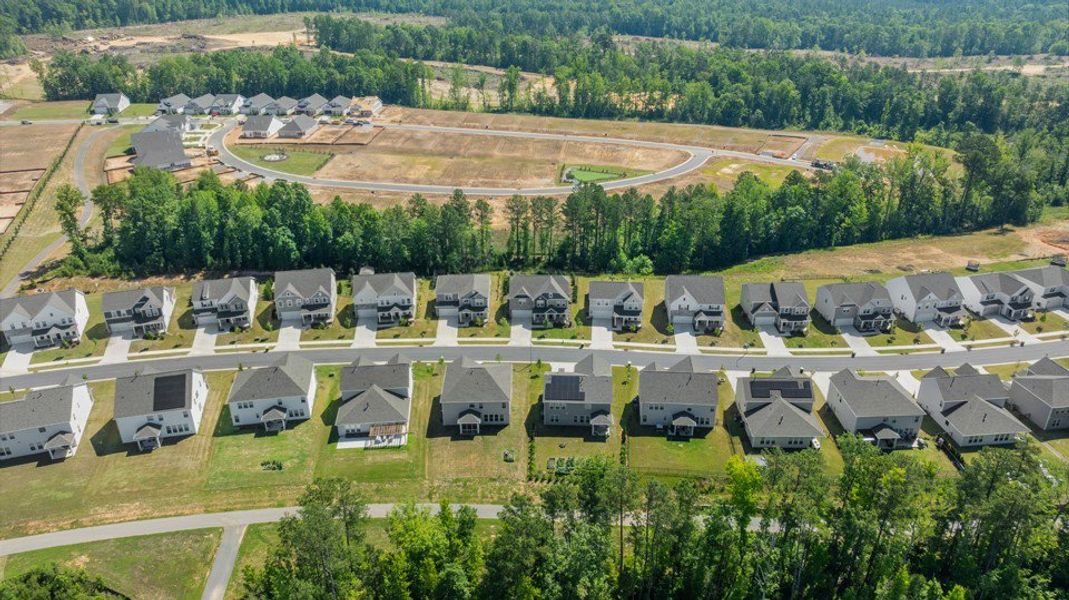 Aerial view of the Galvins Ridge community in Sanford, NC, showing layout and nearby surroundings (Image 15). Aerial view of the Galvins Ridge community in Sanford, NC, showing layout and nearby surroundings (Image 15).