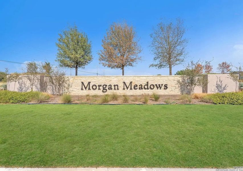 Main entrance to the Morgan Meadow master-planned community in San Antonio, TX, featuring its landmark signage (Image 2).