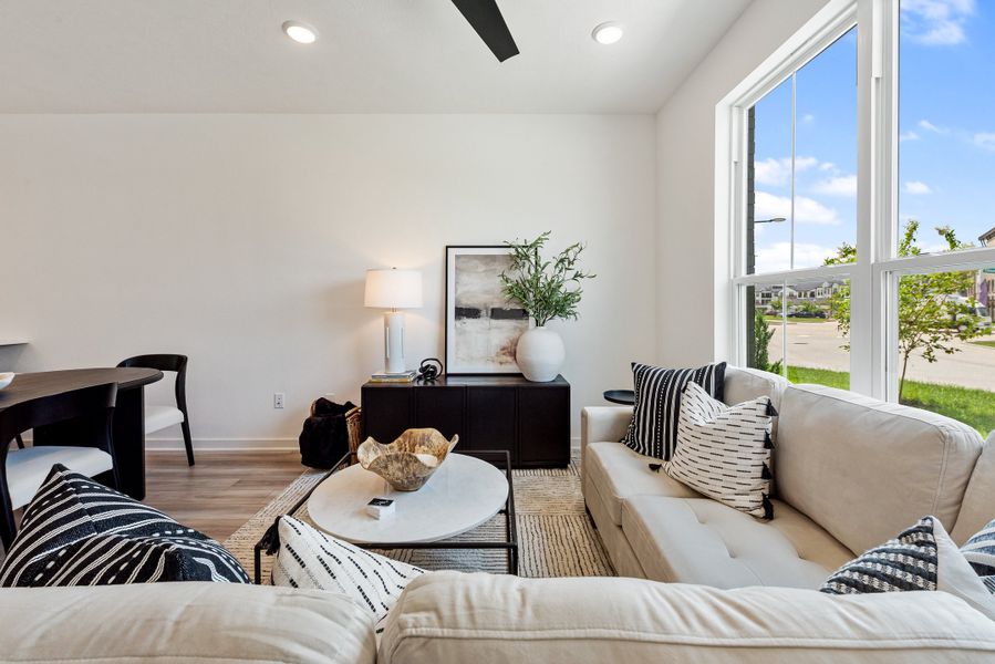 Furnished interior in a model home at Midtown Townhomes in College Station (Image 5). Furnished interior in a model home at Midtown Townhomes in College Station (Image 5).