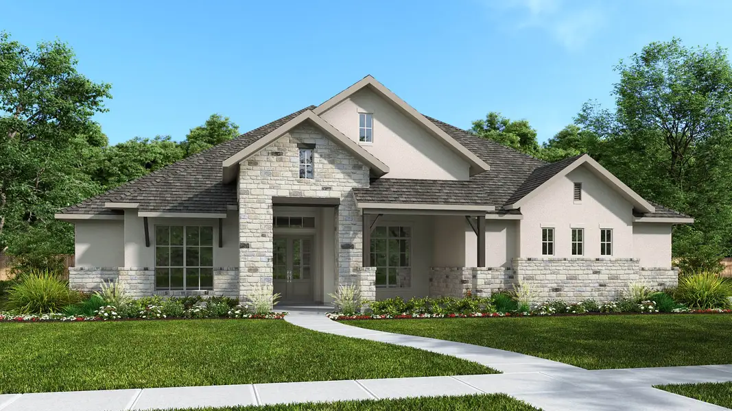 Front exterior of a home in the Vintage Oaks at the Vineyard 1 Acre community, located in New Braunfels, TX (Image 2). Front exterior of a home in the Vintage Oaks at the Vineyard 1 Acre community, located in New Braunfels, TX (Image 2).