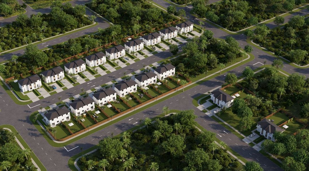 Aerial view of the Limonar Estates community in Homestead, FL, showing layout and nearby surroundings (Image 1). Aerial view of the Limonar Estates community in Homestead, FL, showing layout and nearby surroundings (Image 1).