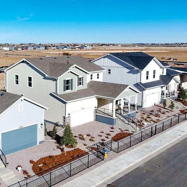 Aerial view of the Bennett Crossing Reserve community in Bennett, CO, showing layout and nearby surroundings (Image 1). Aerial view of the Bennett Crossing Reserve community in Bennett, CO, showing layout and nearby surroundings (Image 1).