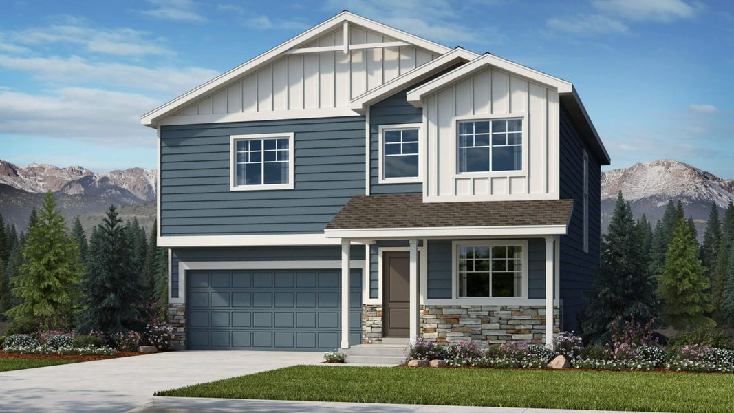 Front exterior of a home in the Sky Ranch - Highland Collection community, located in Watkins, CO (Image 2).