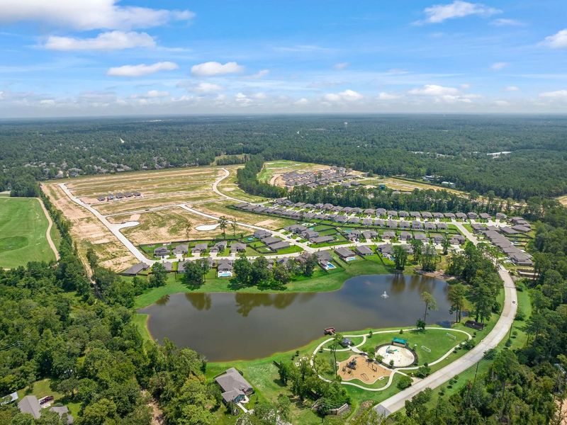 Aerial view of the Lakes at Black Oak community in Magnolia, TX, showing layout and nearby surroundings (Image 13).