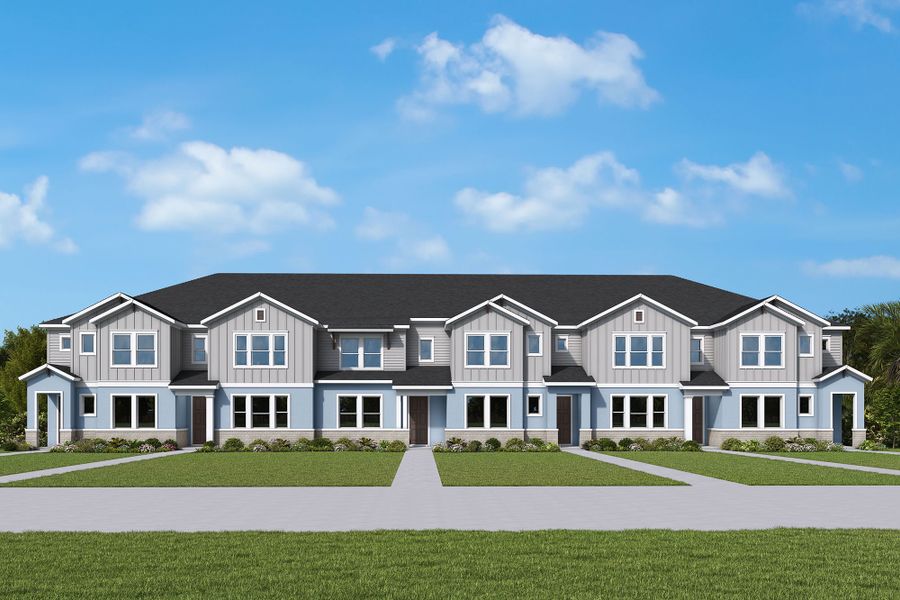 Front exterior of a home in the Palmeras at Crossprairie – The Palms Collection community, located in St. Cloud, FL (Image 3).
