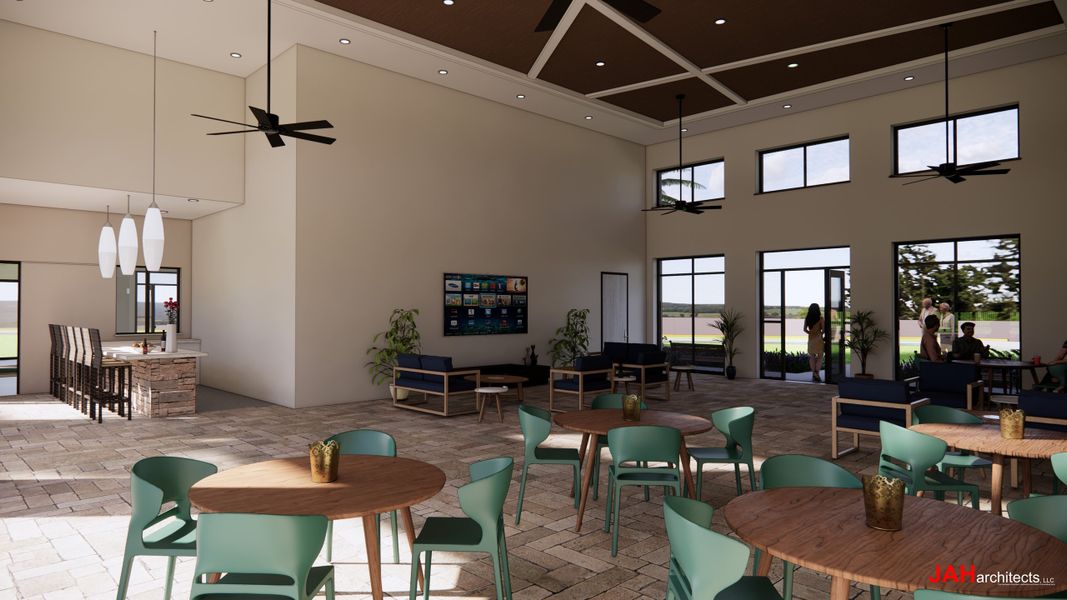 A room with tables and chairs. A room with tables and chairs.