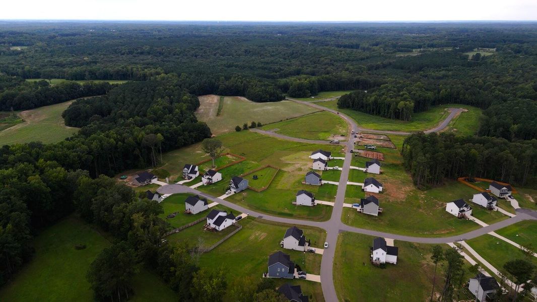 Aerial view of the Riverside community in Zebulon, NC, showing layout and nearby surroundings (Image 15). Aerial view of the Riverside community in Zebulon, NC, showing layout and nearby surroundings (Image 15).