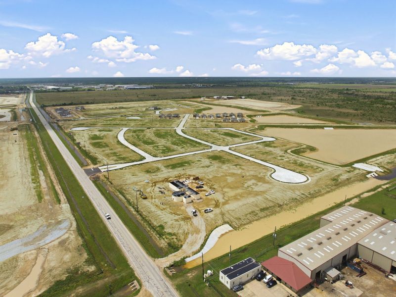A large open field with many buildings.