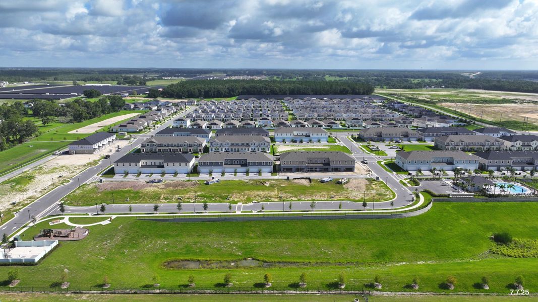 Aerial view of the Gardenia Reserve community in Apopka, FL, showing layout and nearby surroundings (Image 14). Aerial view of the Gardenia Reserve community in Apopka, FL, showing layout and nearby surroundings (Image 14).