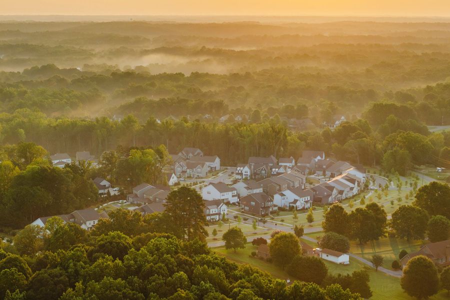 Aerial view of the Mayes Hall community in Davidson, NC, showing layout and nearby surroundings (Image 14).