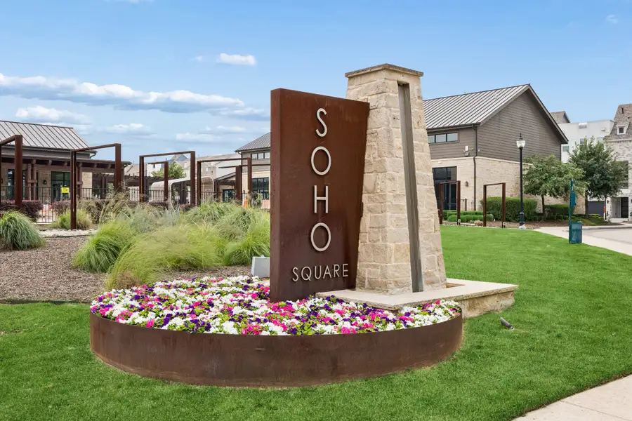 Entrance to the SoHo Square community in Dallas, TX, featuring signage and landscaping (Image 1). Entrance to the SoHo Square community in Dallas, TX, featuring signage and landscaping (Image 1).