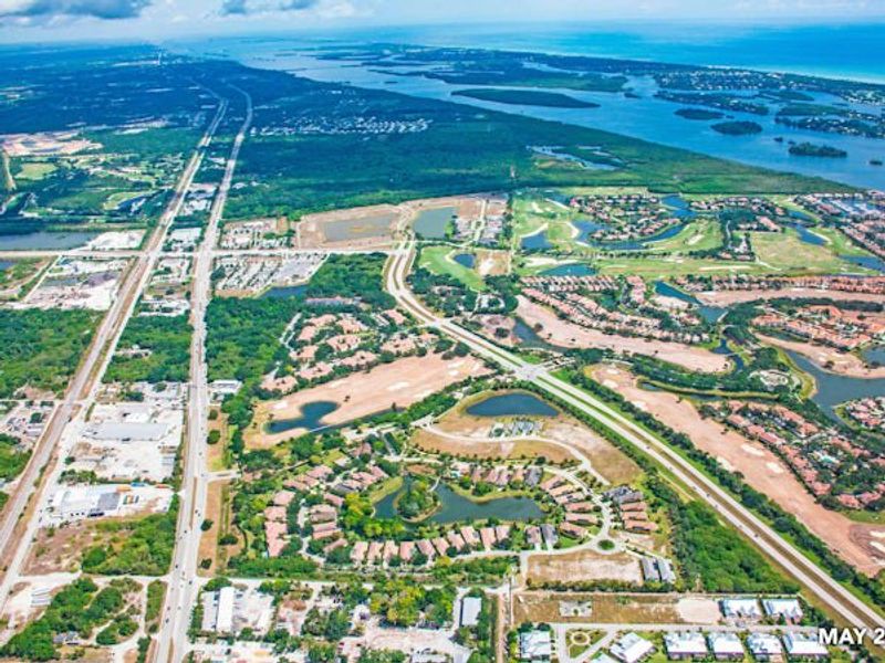 Aerial view of the The Falls at Grand Harbor community in Vero Beach, FL, showing layout and nearby surroundings (Image 19).